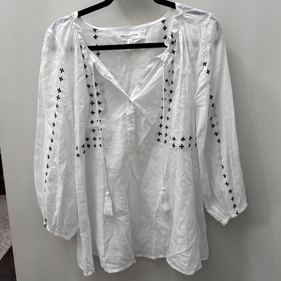 Emerson Fry India Collection XS BARDOT TOP EMBROIDERED CLOUD WHITE ORGANIC Boho - Picture 4 of 8